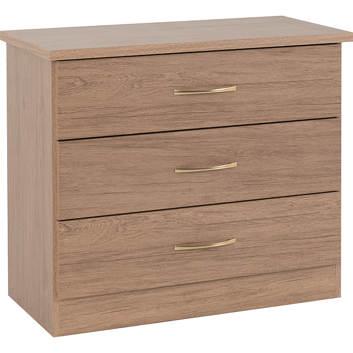 Nevada 3 Drawer Chest In Rustic Oak Effect